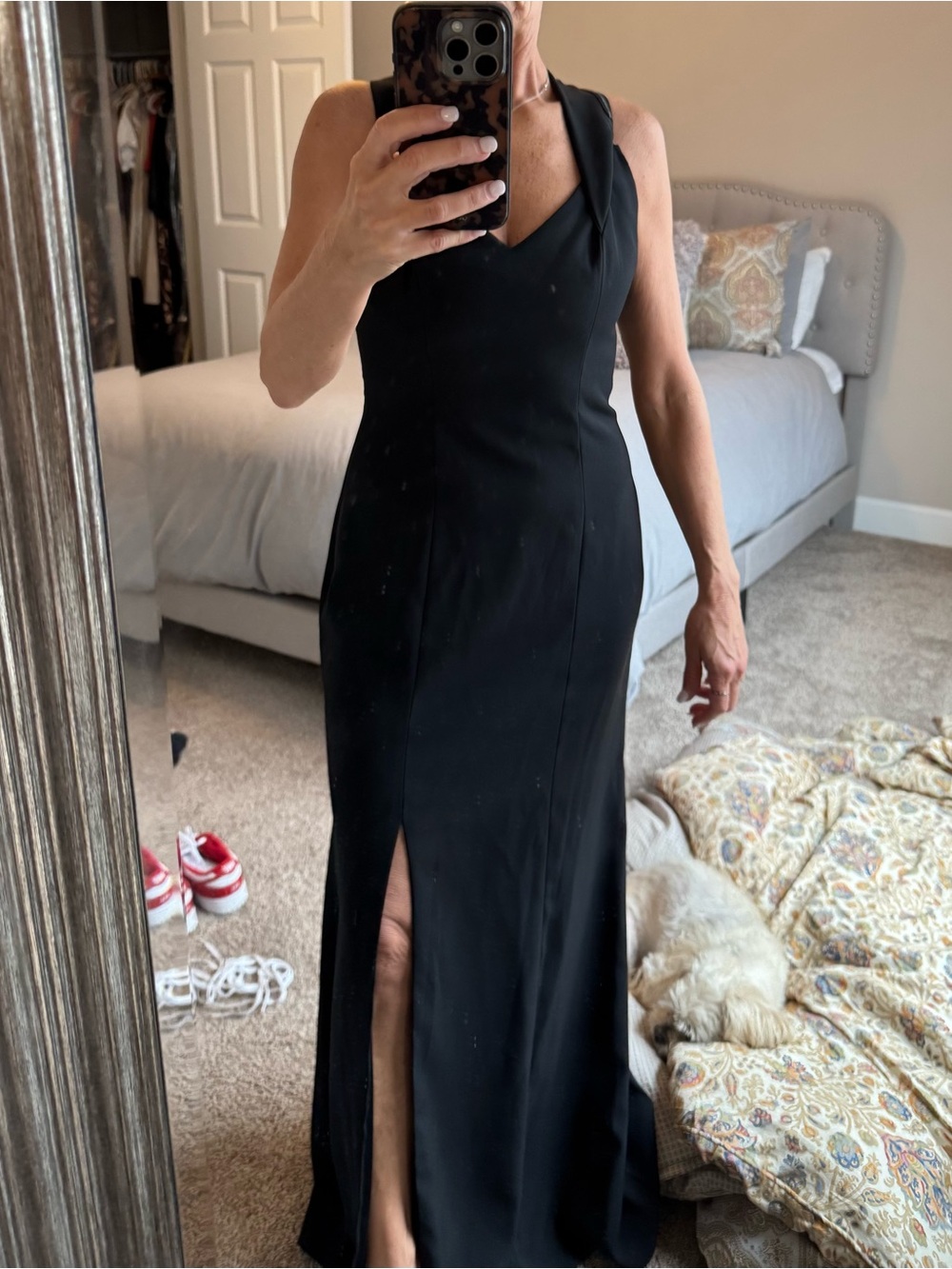 Never worn Dessy Collection Black V-Neck Evening Gown with Leg Slit